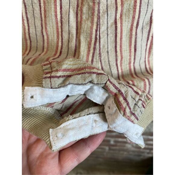 Tiny Tots Original Tan/Maroon Striped Romper with Airplane Aircraft Toggle Butto - Picture 10 of 11